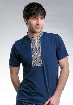 Чоловіча футболка-вишиванка M.S. 44-54 р. Козацька синій з бежевим mf149 (S) mf149 фото
