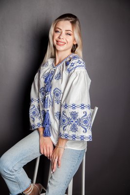 Жіноча вишиванка Galych Каріна білий з синім 55332 (S) 55332 фото