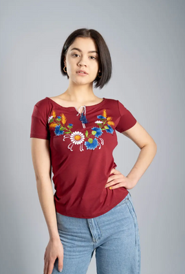 Жіноча футболка-вишиванка M.S. Віночок бордовий G-90(S) G-90 фото