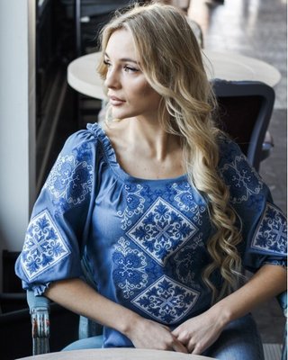 Жіноча вишиванка Galych Говерла блакитний з синім 8822 (S) 517570613 фото