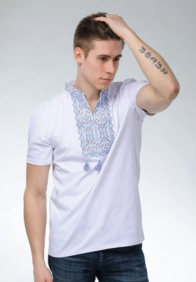 Чоловіча футболка-вишиванка M.S. 44-54 р. Король Данило білий з синім mf162 (S) mf162 фото