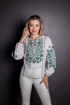 Жіноча вишиванка Galych Владана білий з зеленим 45233 (S) 45233 фото