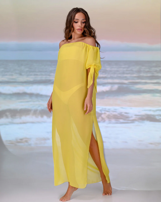 Жіноча туніка la Visio пляжна довга зі спущеними плечами жовта 209-082 розпродаж (S-M (42-44)) 209-082 фото