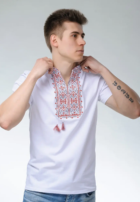 Чоловіча футболка-вишиванка M.S. 44-54 р. Король Данило білий з червоним mf163 (S) mf163 фото