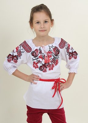 Вишиванка для дівчаток Galych 104-152 см Метелик білий з червоним 1128 (104 см) 586349940 фото