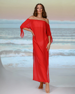 Жіноча туніка la Visio пляжна довга зі спущеними плечами червона 209-006 розпродаж (S-M (42-44)) 209-006 фото