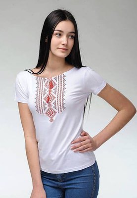 Жіноча футболка-вишиванка M.S. Гуцулка білий з червоним jf065 (S) jf065 фото