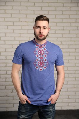 Чоловіча футболка-вишиванка Galych S-3XL Захар джинс з червоним 7717 (M) 526183441 фото