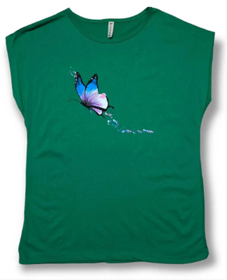 Жіноча футболка БАТАЛ БЛАКИТНИЙ МЕТЕЛИК зелений 23458 розпродаж (4XL) 23458 фото