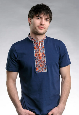 Чоловіча футболка-вишиванка M.S. 44-54 р. Козацька синій з червоним mf147 (S) mf147 фото