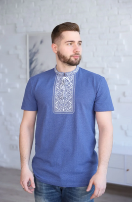 Чоловіча футболка-вишиванка Galych Традиція джинс синій з сірим 303 (M) 584431946 фото