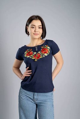 Жіноча футболка-вишиванка M.S. Маковий цвіт темно-синій jf145 (S) jf145 фото