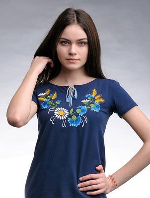 Жіноча футболка-вишиванка M.S. Віночок синій jf128 (S) jf128 фото
