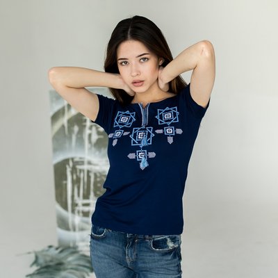 Жіноча футболка-вишиванка M.S. Оберіг з блакитним темно-синій jf182 (S) 499774319 фото