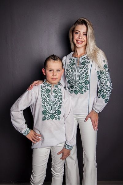 Вишиванка для хлопчиків Galych 92-152 см Всеволод білий з зеленим 4477 (92 см) 4477 фото