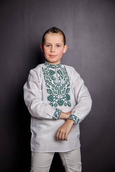 Вишиванка для хлопчиків Galych 92-152 см Всеволод білий з зеленим 4477 (92 см) 4477 фото