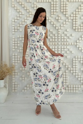 Жіноча довга сукня з квітковим принтом зі штапельної тканини N.K. бежевий 3549-c01 (S) 3549-c01 фото