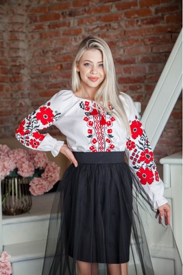Жіноча вишиванка Galych Весняні мрії білий з червоним 88106 (S) 528313704 фото