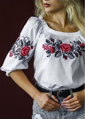 Жіноча вишиванка БАТАЛ Galych Престиж білий з червоним 8703 (4XL) 591036285 фото