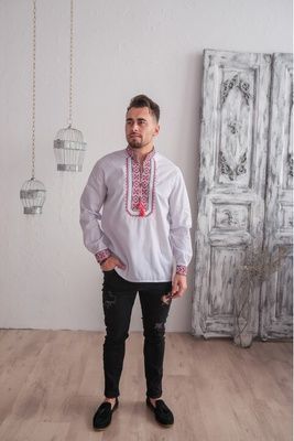 Чоловіча вишиванка Galych Капрал плюс білий з червоним 7781 (S) 7781 фото
