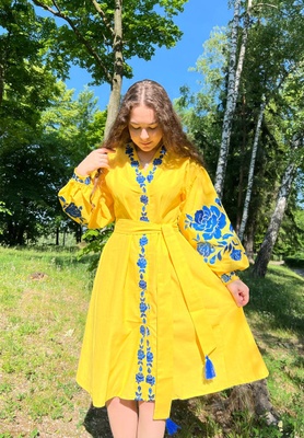 Жіноча вишита сукня A.L. Святкове жовтий з синім 20502 (48) 578882535 фото