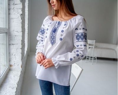 Жіноча вишиванка Galych Діва білий з синім 88345 (S) 603746490 фото