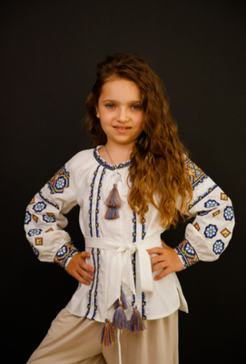 Вишиванка для дівчаток Galych Олеся біла з синім 45047 (116 см) 45047 фото