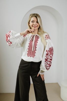 Жіноча вишиванка Galych Цвіта молочний з вишневим 32211 (S) 32211 фото