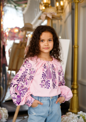 Вишиванка для дівчаток Galych Зозулька рожева з фіолетовим 4509 (104 см) 4509 фото