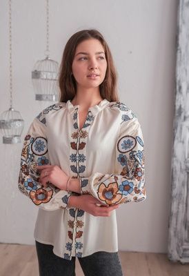 Жіноча вишиванка Galych Веснянка молочний з блакитним 6689(S) 6689 фото