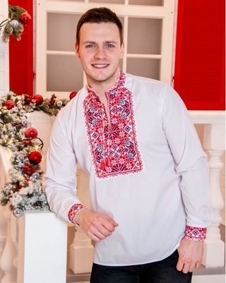 Чоловіча вишиванка Galych Життєслав плюс білий з черв.-чорн. 7752 (S) 516809575 фото