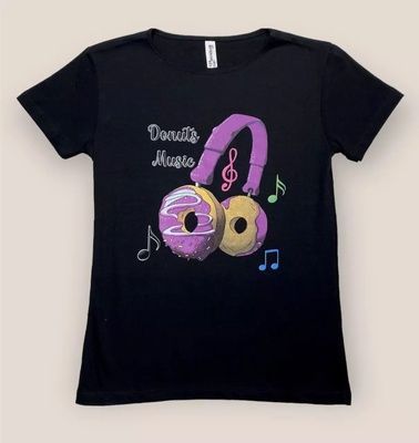 Жіноча футболка HAZARD НАВУШНИКИ DONUTS MUSIC чорна 2384 розпродаж (M) 591547599 фото