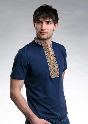 Чоловіча футболка-вишиванка M.S. 44-54 р. Козацька синій з золотом mf148 (S) mf148 фото