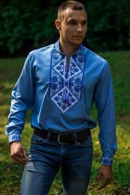 Чоловіча вишиванка Galych Говерла батал блакитний з синім 7759 (3XL) 578917468 фото