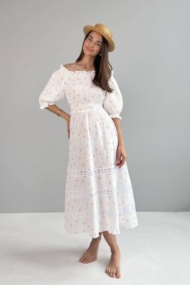 Жіноча сукня N.K. муслін молочний принт 3713-c01 (M) 3713-c01 фото
