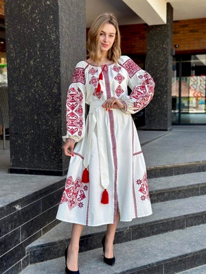 Жіноча вишита сукня A.L. Дейнеріс білий з червоним 90880  (38) 90880 фото