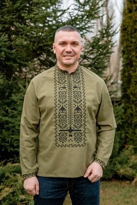 Чоловіча вишиванка V.L. Символіка хакі 470106193-022 (S) 470106193-022 фото