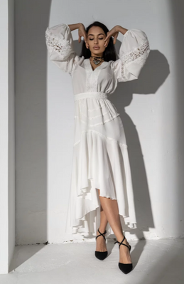 Жіноча дизайнерська сукня Z.H. Айлахха міді білий W404 (S/M) W404 фото