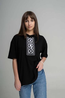 Жіноча оверсайз футболка-вишиванка M.S. Низинка чорний G-98 (S/M) G-98 фото