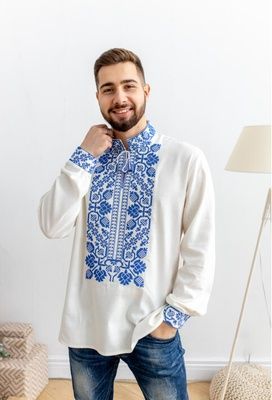 Чоловіча вишиванка Galych Всеволод молочний з синім 7764 (S) 518425824 фото