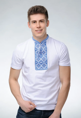 Чоловіча футболка-вишиванка M.S. 44-54 р. Отаманська білий з синім mf098 (S) mf098 фото
