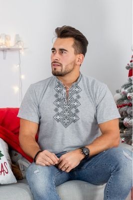 Чоловіча футболка-вишиванка Galych S-3XL Бажан сірий з чорним 7714 (M) 516826648 фото