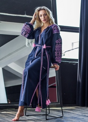 Жіноча вишита сукня Galych Злата синій з рожевим 3321 (XL) 524308616 фото