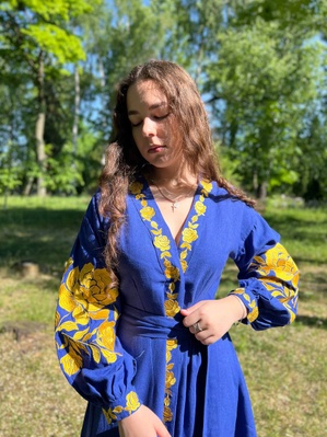 Жіноча вишита сукня A.L. Святкове синій з жовтим 20503 (62) 582764627 фото