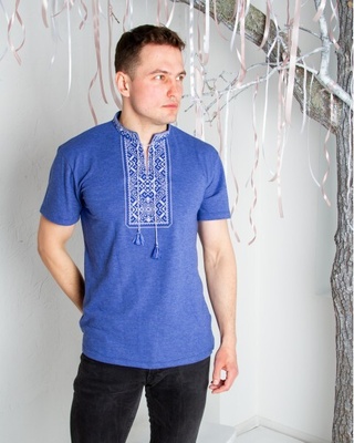 Чоловіча футболка-вишиванка Galych Традиція джинс синій з синім 304 (2XL) 584432050 фото