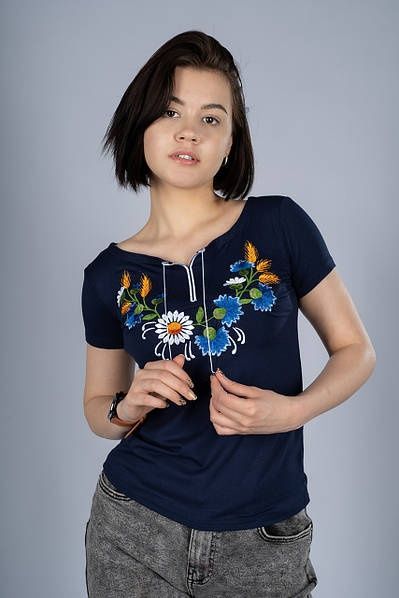 Жіноча футболка-вишиванка M.S. Віночок синій jf128 (S) jf128 фото