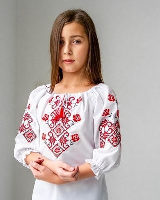 Вишиванка для дівчаток Galych 104-152 см Марічка білий з червоним 1118 (104 см) 525435439 фото